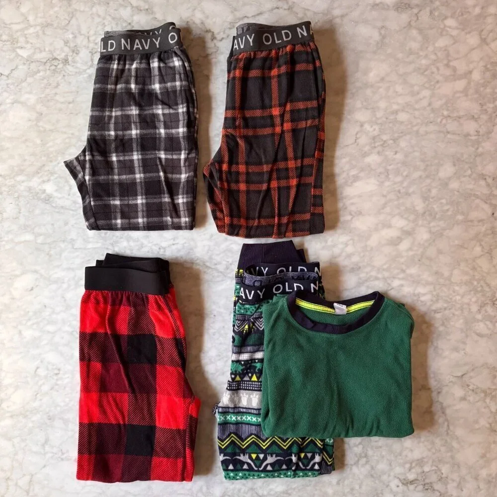 Lot of 4 Old Navy Boys Flannel Pajama Pants & Shirt Size M (8) Plaid Christmas